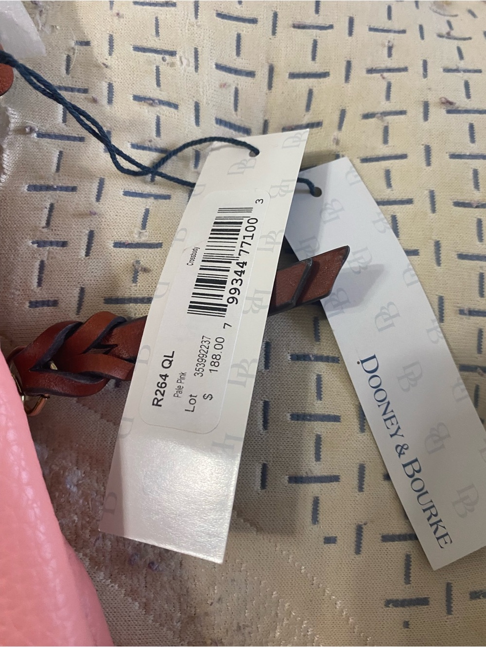 Pink Dooney & Bourke Crossbody Bag with Brown Trim - Picture 4 of 4